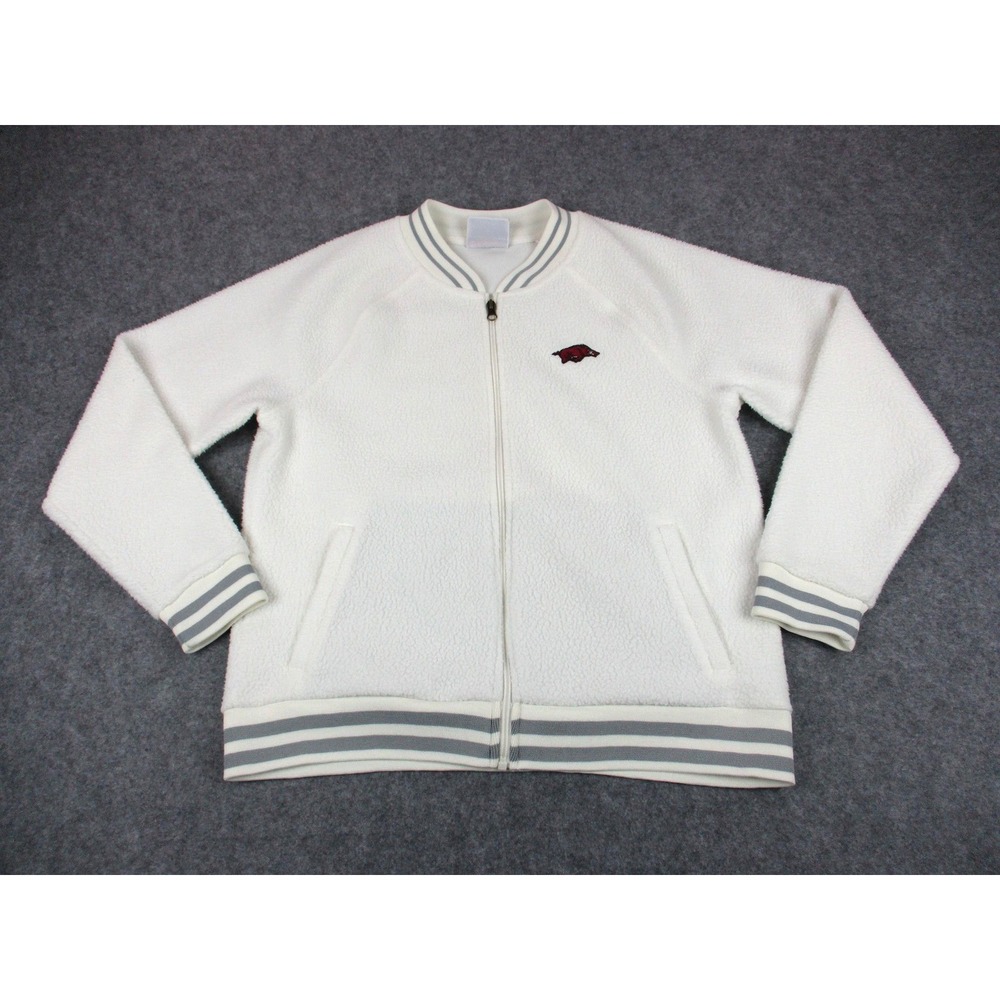 Arkansas Razorbacks Jacket Mens Large White NCAA College Football Fleece Coat